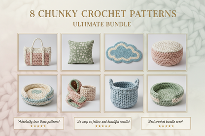 8 Chunky crochet patterns ultimate bundle, beginner friendly PDF digital download patterns for home decor, bags, and winter accessories 😍✨