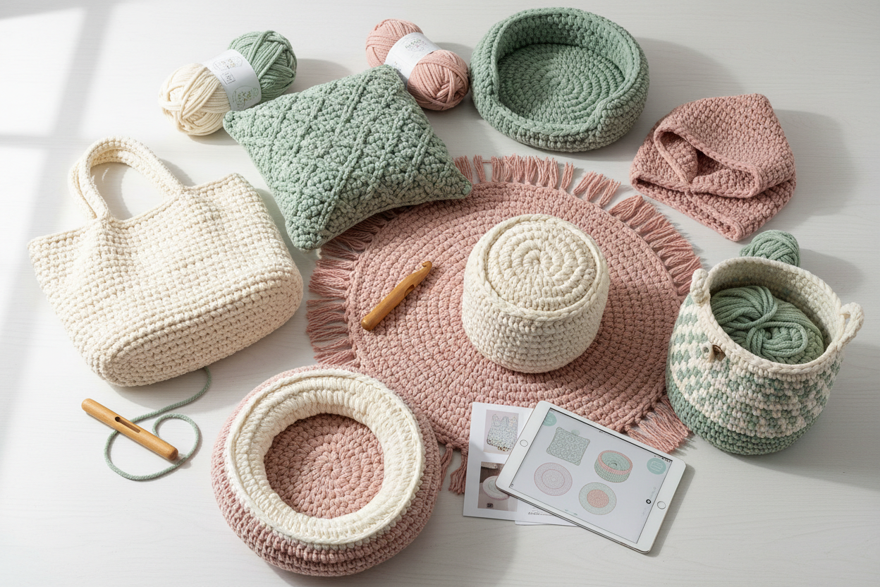 Complete 8 premium chunky crochet patterns bundle collection, modern aesthetic aesthetic designs for beginner crafters 👌🏻✨
