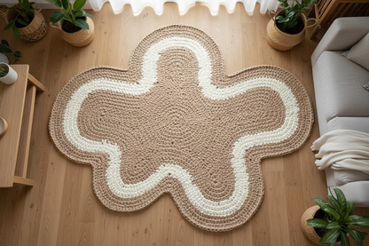Crochet Rug Beige White