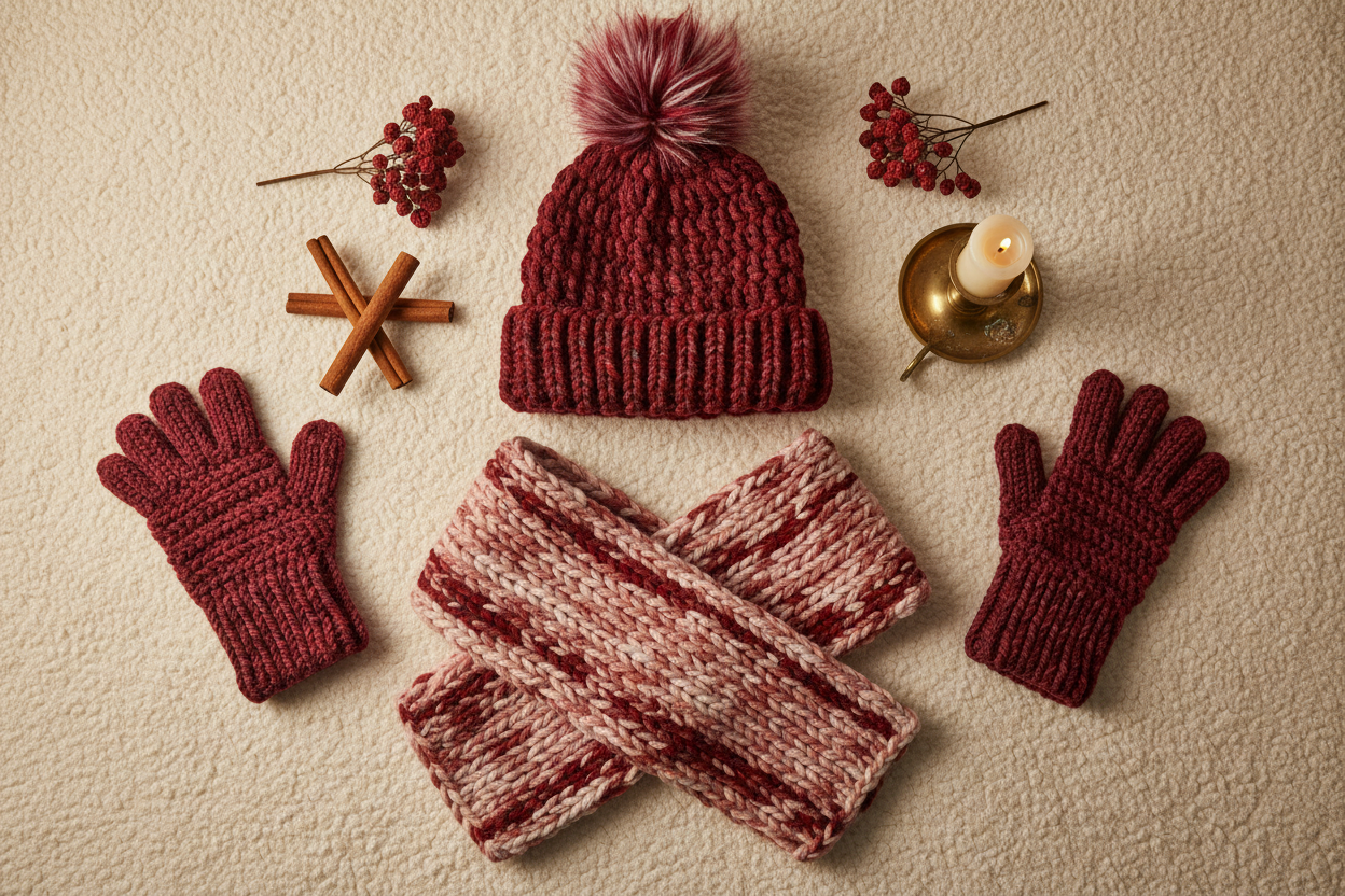 Crochet Winter Set - Burgundy Wine