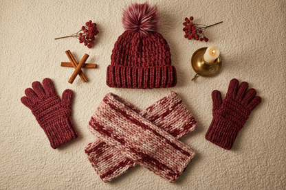 Crochet Winter Set - Burgundy Wine