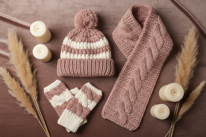 Crochet Winter Set - Mauve Pink