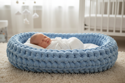 Chunky crochet Moses basket pattern PDF, aesthetic boho baby bassinet nursery decor ✨