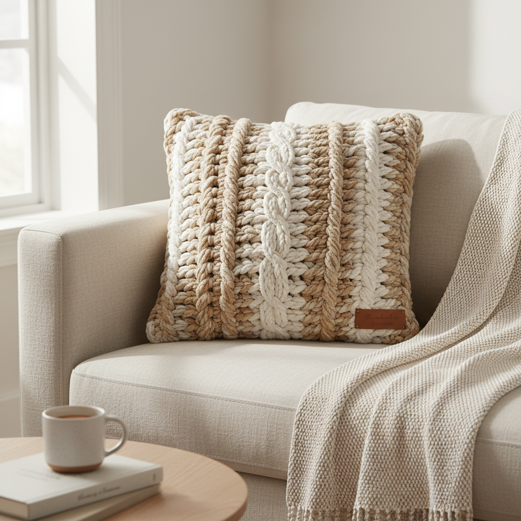 Chunky crochet pillow pattern PDF, minimalist boho cushion for sofa and living room decor ✨